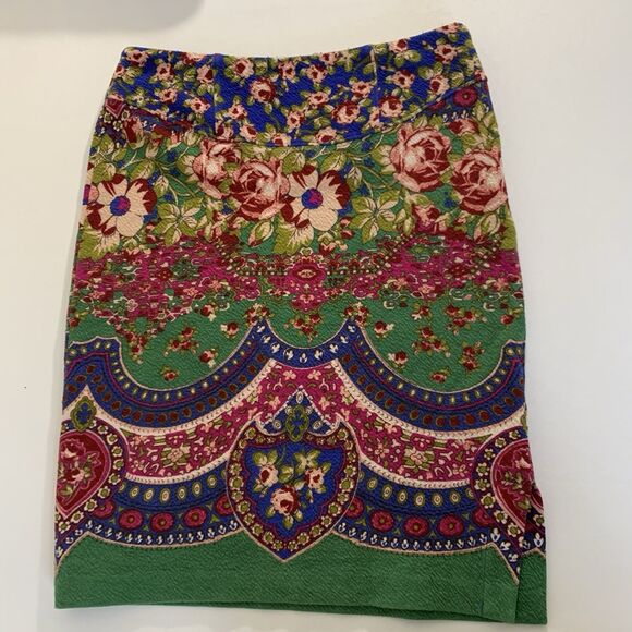 Anthropologie Maeve Sheffield Textured Skirt 4 Blue Pink Floral Straight Pencil - Picture 3 of 10